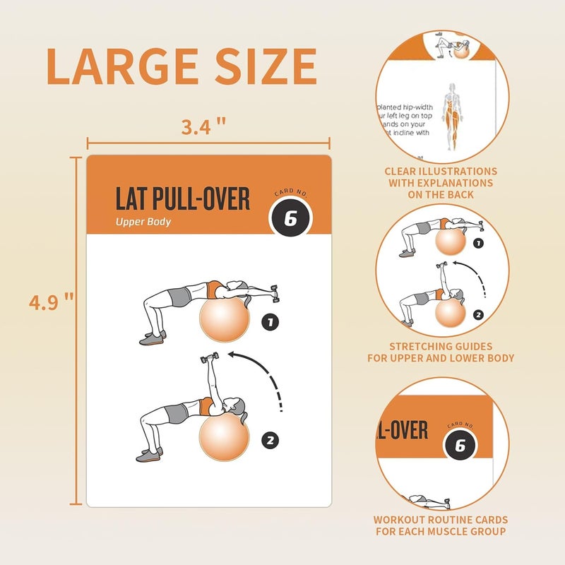 ELAORY Stability Ball Workout Cards, 62 Exercises Cards Deck Large Size 5" x 3.5" Fitness Cards for Women & Men, Beginner Fitness Guide to Training Exercises at Home or Gym - Image 2
